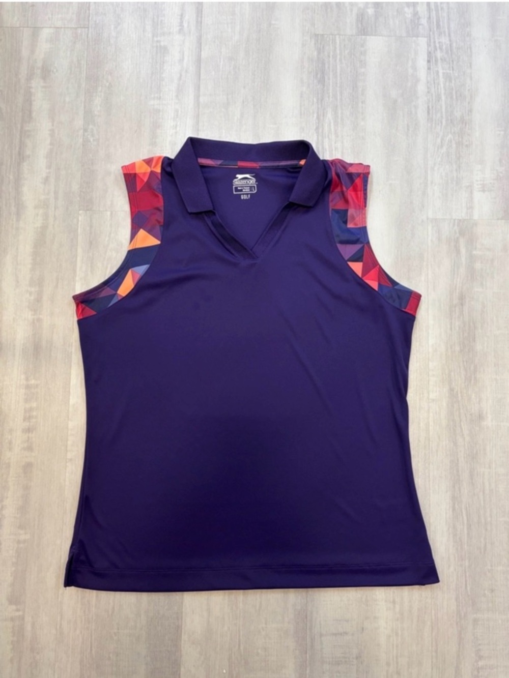 Slazenger Purple Sleeveless Polo with Multicolor Geometric Trim